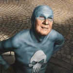 Superheroes don’t retire. “Aging Superhero” by Andreas Englund